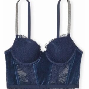 Victoria's Secret Midnight dream angels Blue Lace & velvet corset Bra.